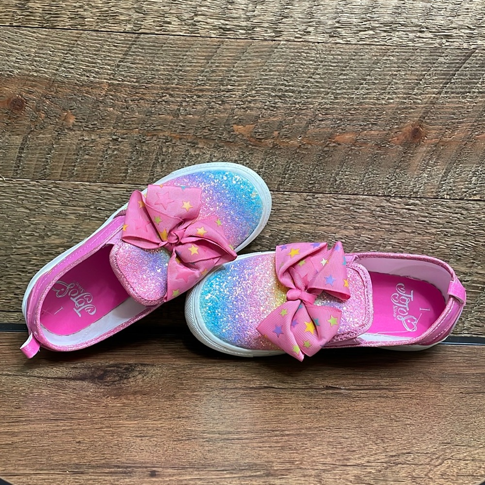 JoJo Siwa Girls’ Glitter Signature Bow Slip On Sneaker Shoe Rainbow Pink Size 1